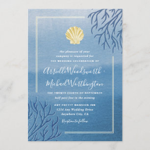 Coral Reef Seashell Beach Wedding Invitations