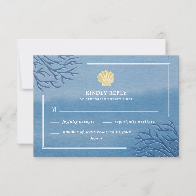 Coral Reef Seashell Beach Wedding RSVP Cards (Front)