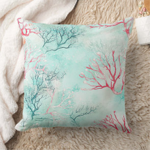 Coral Reef Seashell Watercolor Pattern (5) Cushion