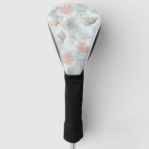 Coral Reef Seashells & Aqua Waves Pattern (1) Golf Head Cover