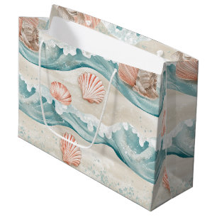 Coral Reef Seashells & Aqua Waves Pattern (3) Large Gift Bag