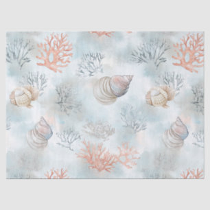Coral Reef Seashells & Aqua Waves Pattern Tissue Paper