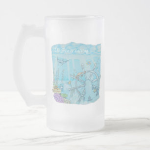 Coral reef shipwreck frosted glass beer mug