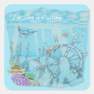 Coral reef shipwreck square sticker