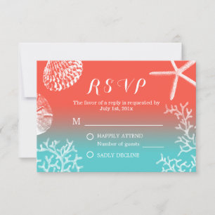 Coral Reef Starfish Beach Wedding RSVP Response