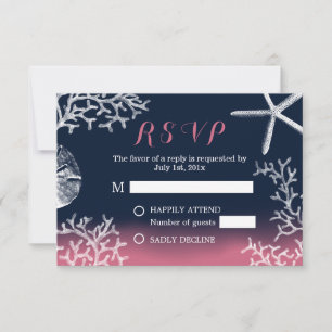 Coral Reef Starfish Navy Pink Beach Wedding RSVP