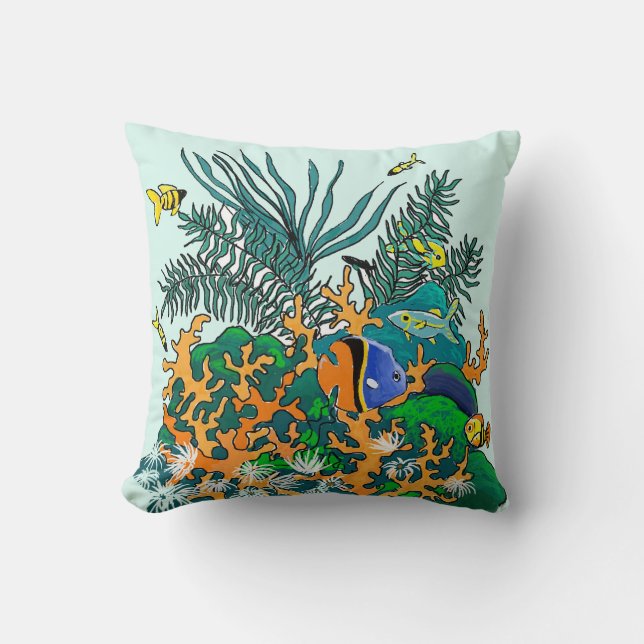 Coral Reef Tropical Aquarium Colour Illustration Cushion (Front)