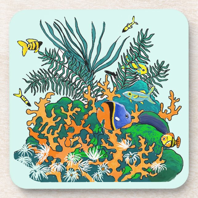 Coral Reef Tropical Fish Salt Water Aquarium Coaster (Front)