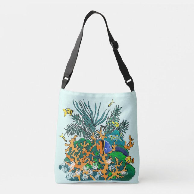 Coral Reef Tropical Fish Salt Water Aquarium Crossbody Bag (Back)