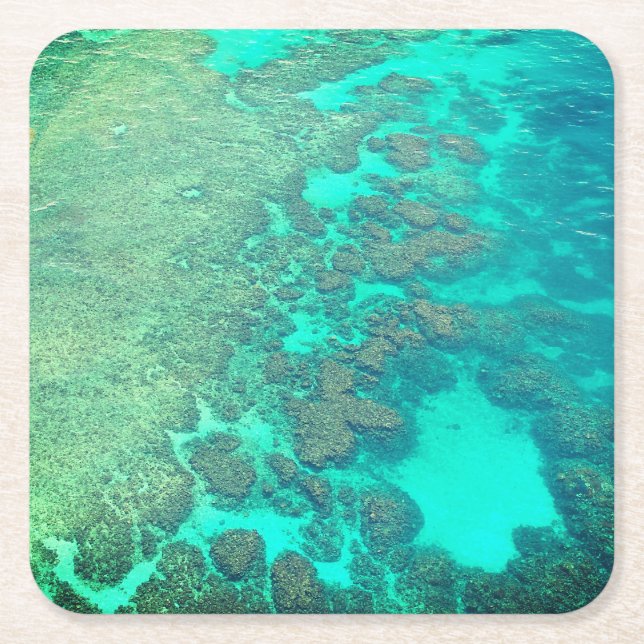 Coral reef  turquoise ocean water carribean  square paper coaster (Front)