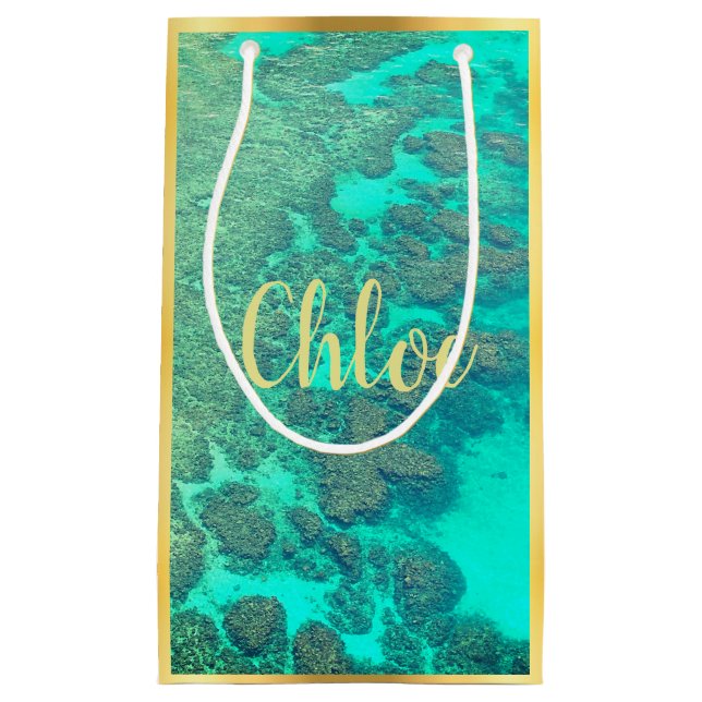Coral reef turquoise ocean water  small gift bag (Front)