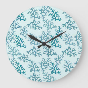Coral Reef turquoise patterns customise backround  Large Clock