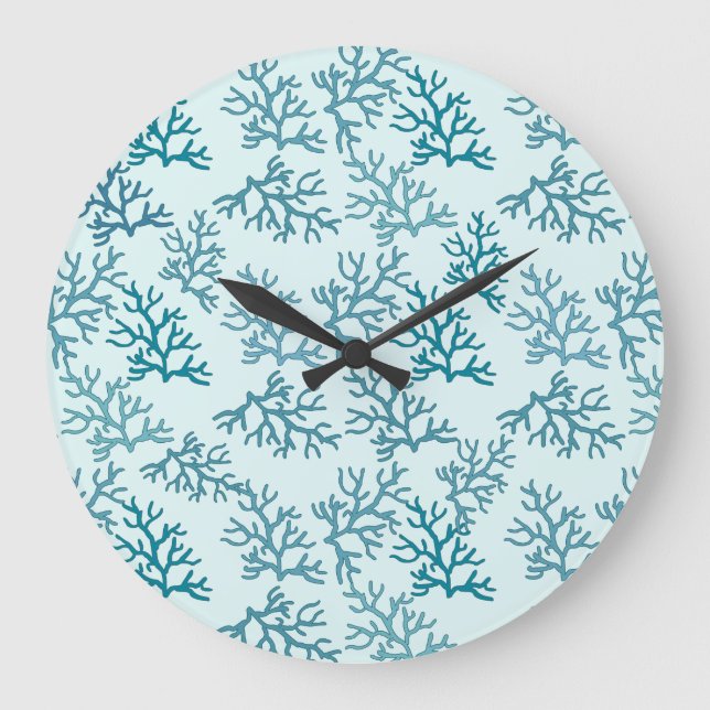 Coral Reef turquoise patterns customise backround  Large Clock (Front)