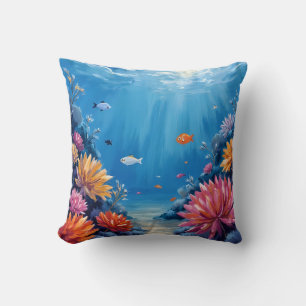 Coral Reef Under the Sea Ocean Painting Cushion