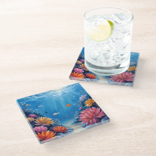 Coral Reef Under the Sea Ocean Painting Glass Coaster