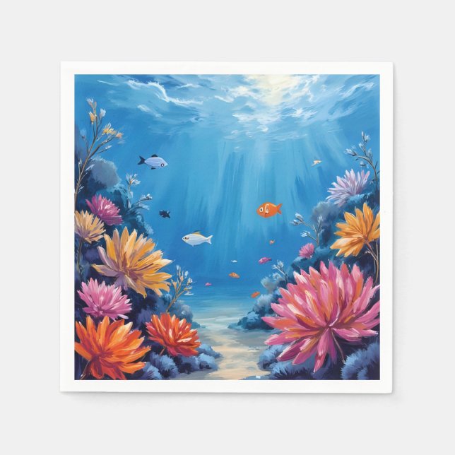 Coral Reef Under the Sea Ocean Painting Napkin (Front)