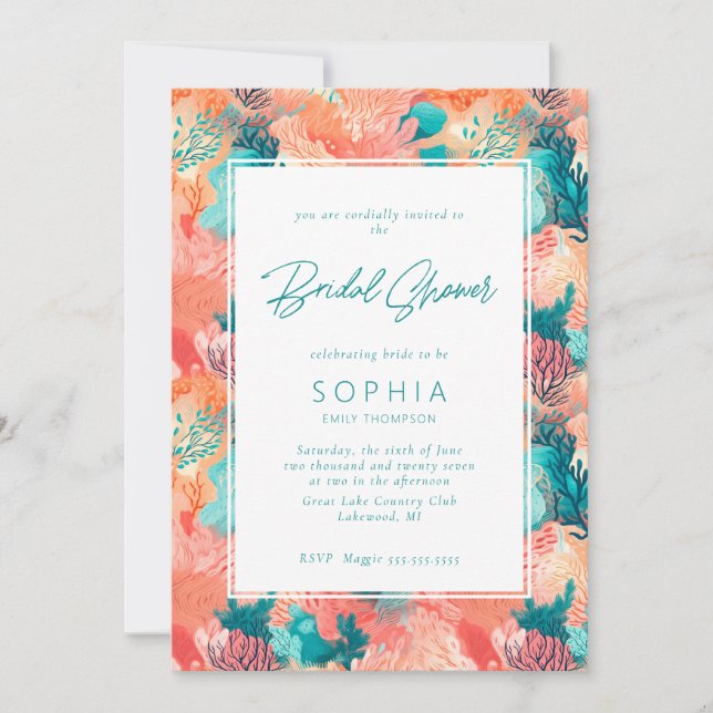 Coral Reef Vibrant Bridal Shower Invitation (Front)