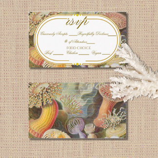 Coral Reef Vintage Gold Tone Wedding RSVP Enclosure Card
