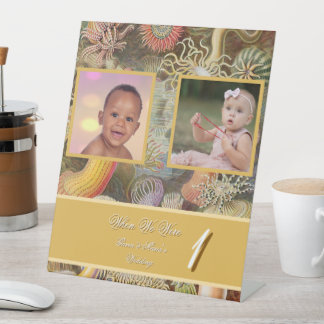 Coral Reef Vintage Photo Age Wedding Table Number Pedestal Sign