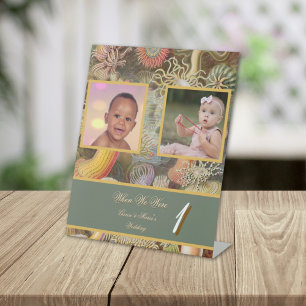 Coral Reef Vintage Photo Age Wedding Table Number Pedestal Sign