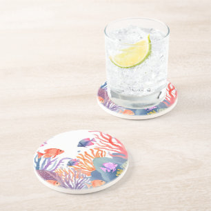 Coral Reef   Watercolor Colourful Fish Ocean Coaster