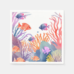 Coral Reef   Watercolor Colourful Fish Ocean Napkin