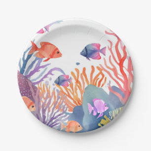 Coral Reef Watercolor Colourful Fish Ocean Paper Plate