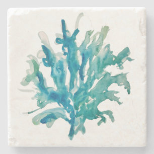 Coral Reef Watercolor Marble Stone Coaster