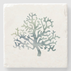 Coral Reef Watercolor Marble Stone Coaster