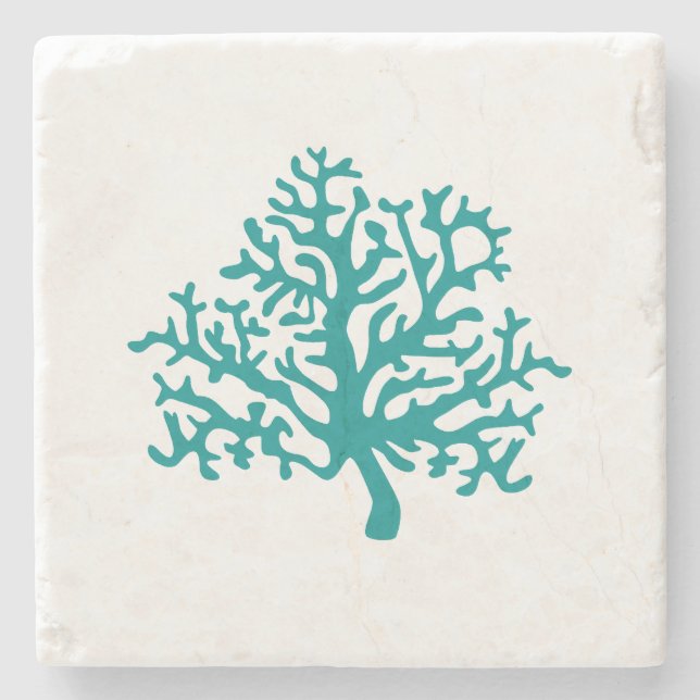Coral Reef Watercolor Marble Stone Coaster (Front)