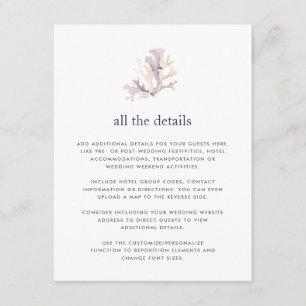 Coral Reef Wedding Guest Details Card