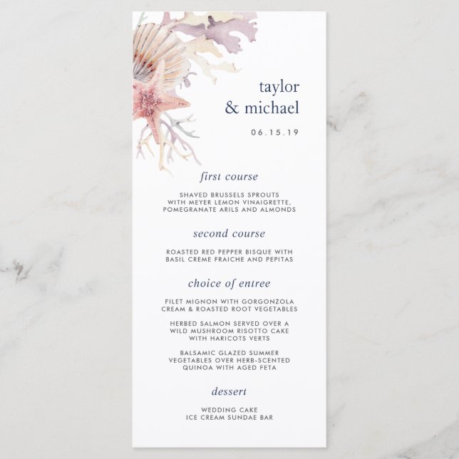 Coral Reef Wedding Menu Card (Front)