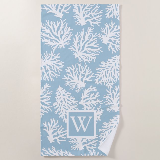 Coral Reefs Summer Coastal Beach Monogram  Beach Towel (Front)