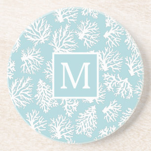 Coral Reefs summer coastal beach  monogram Outdoor Coaster