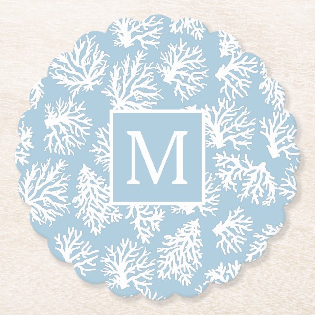 Coral Reefs summer coastal beach  monogram Outdoor Paper Coaster (Front)