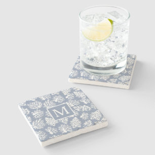Coral Reefs summer coastal beach monogram Outdoor Stone Coaster