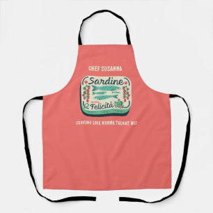 Coral Retro Sardine Cooking Italian Chef Apron