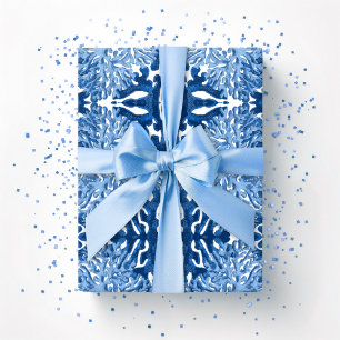 Coral Rococo in Blue Indigo Wrapping Paper