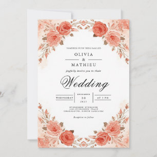 Coral Rose Arch Flora Wedding Invitation