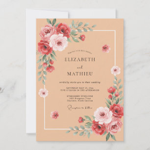 Coral Rose Arch Wedding Invitation