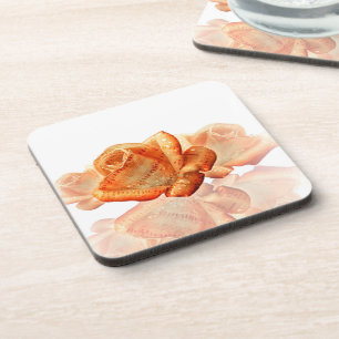 Coral Rose Blossom with Sheet Music Coaster