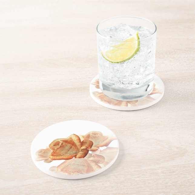 Coral Rose Blossom with Sheet Music Coaster (Side)