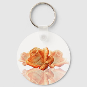Coral Rose Blossom with Sheet Music Key Ring
