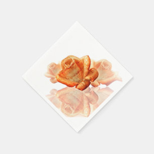 Coral Rose Blossom with Sheet Music Napkin