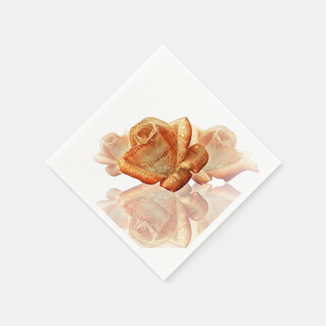 Coral Rose Blossom with Sheet Music Napkin (Corner)