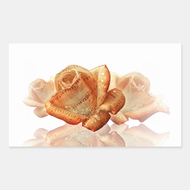 Coral Rose Blossom with Sheet Music Rectangular Sticker (Front)