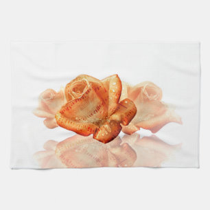 Coral Rose Blossom with Sheet Music Tea Towel