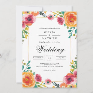 Coral & Rose Botanical Arch Wedding Invitation