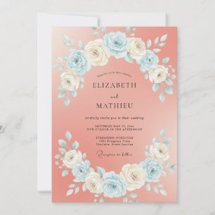 Coral Rose Botanical Flourish Wedding Invitation