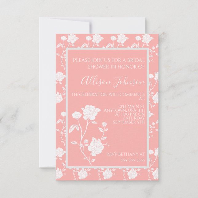 Coral Rose Bridal Shower Invitation (Front)